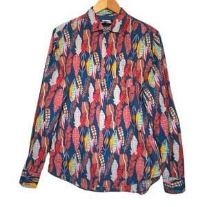 DESIGUAL Men’s Multi Color Feather Print Longsleeve Button Front Shirt